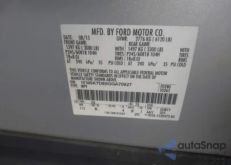 2016 Ford Explorer Xlt z USA, uszkodzony, nr VIN 1FM5K7D80GGA70927